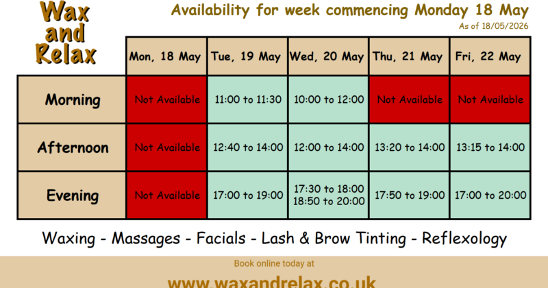 ✨ Appointments available this week at Wax and Relax! ✨
